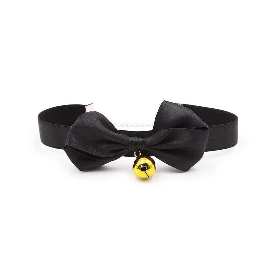 Collar with Bow and Bell 36 cm Size L Black